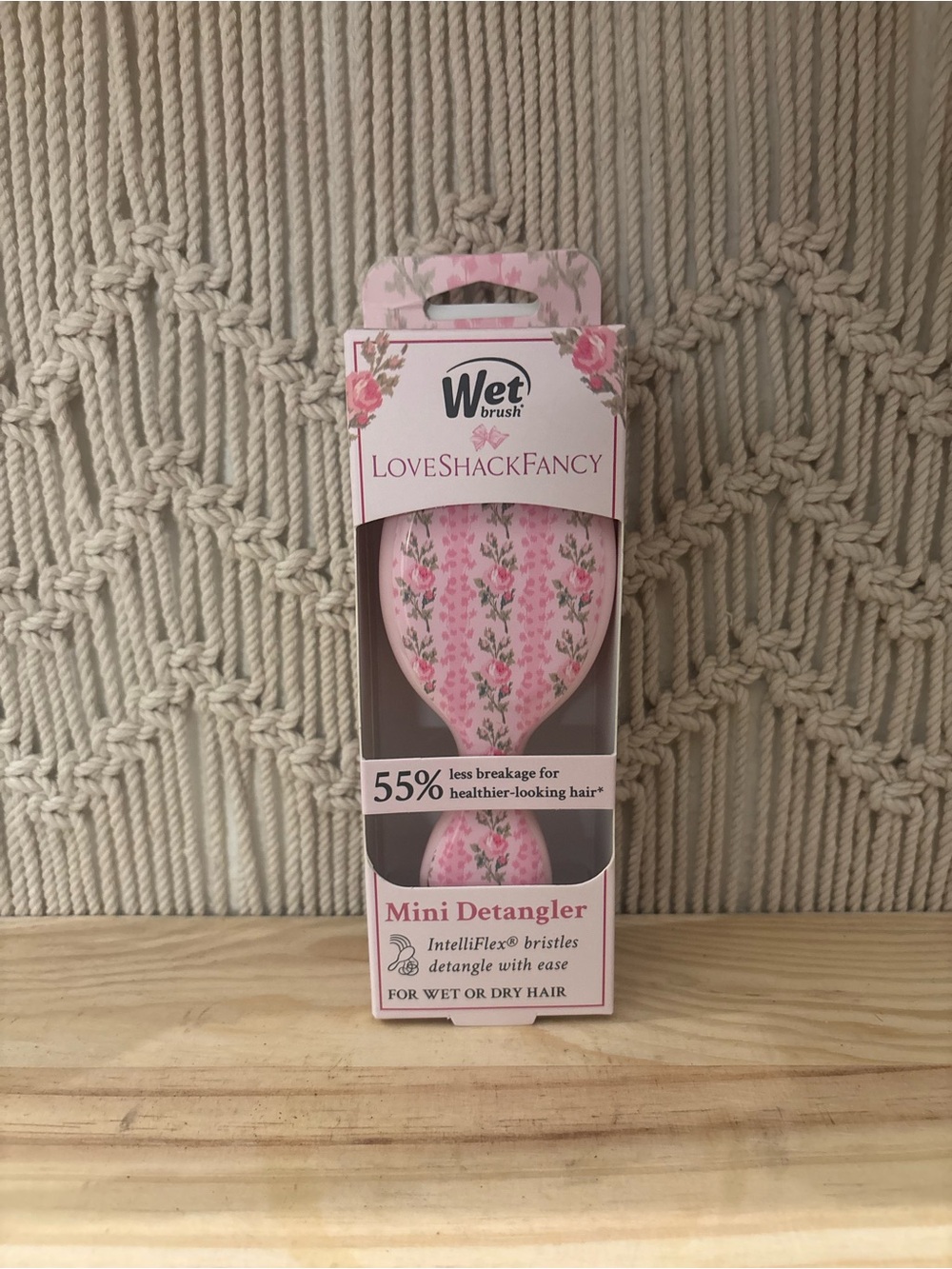 LoveShackFancy Pink Floral Mini Hair Detangler by Wet Brush